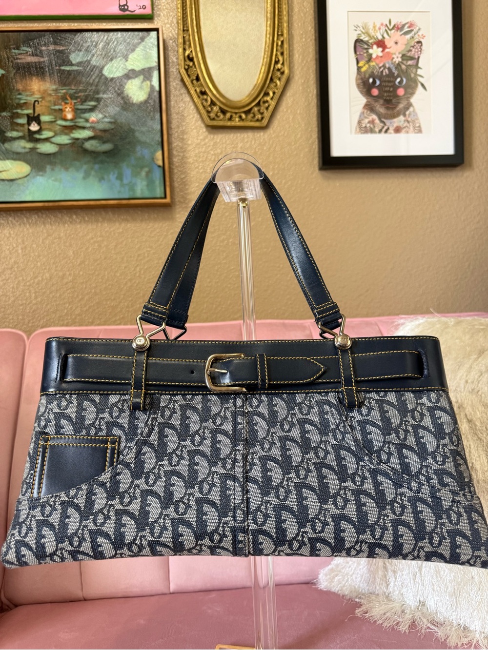 💯Auth! Christian Dior CD Denim Diorissimo Monogram Bag w Antique Gold Hardware